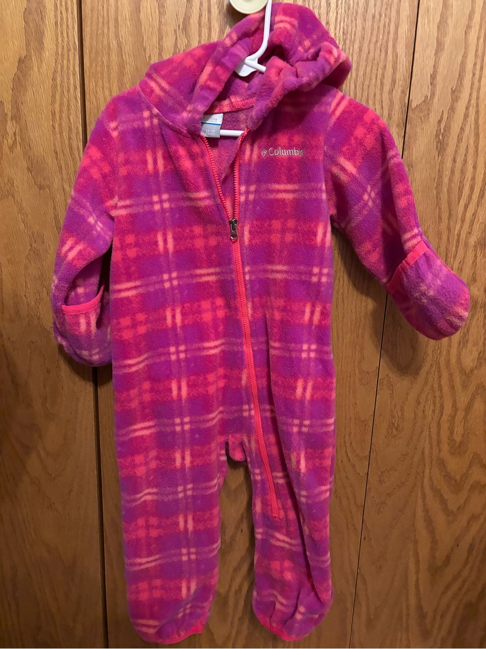 Columbia Pink & Magenta Plaid Fleece Hooded One-Piece